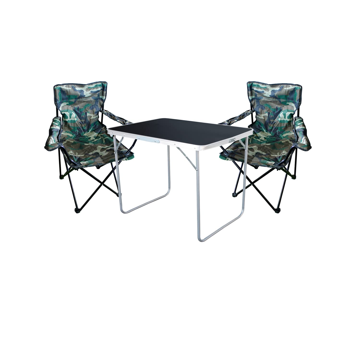 Mojawo 3 pezzi Set tavolo da campeggio nero mobili da giardino + 2 sedie da campeggio pieghevoli mimetiche Outdoor