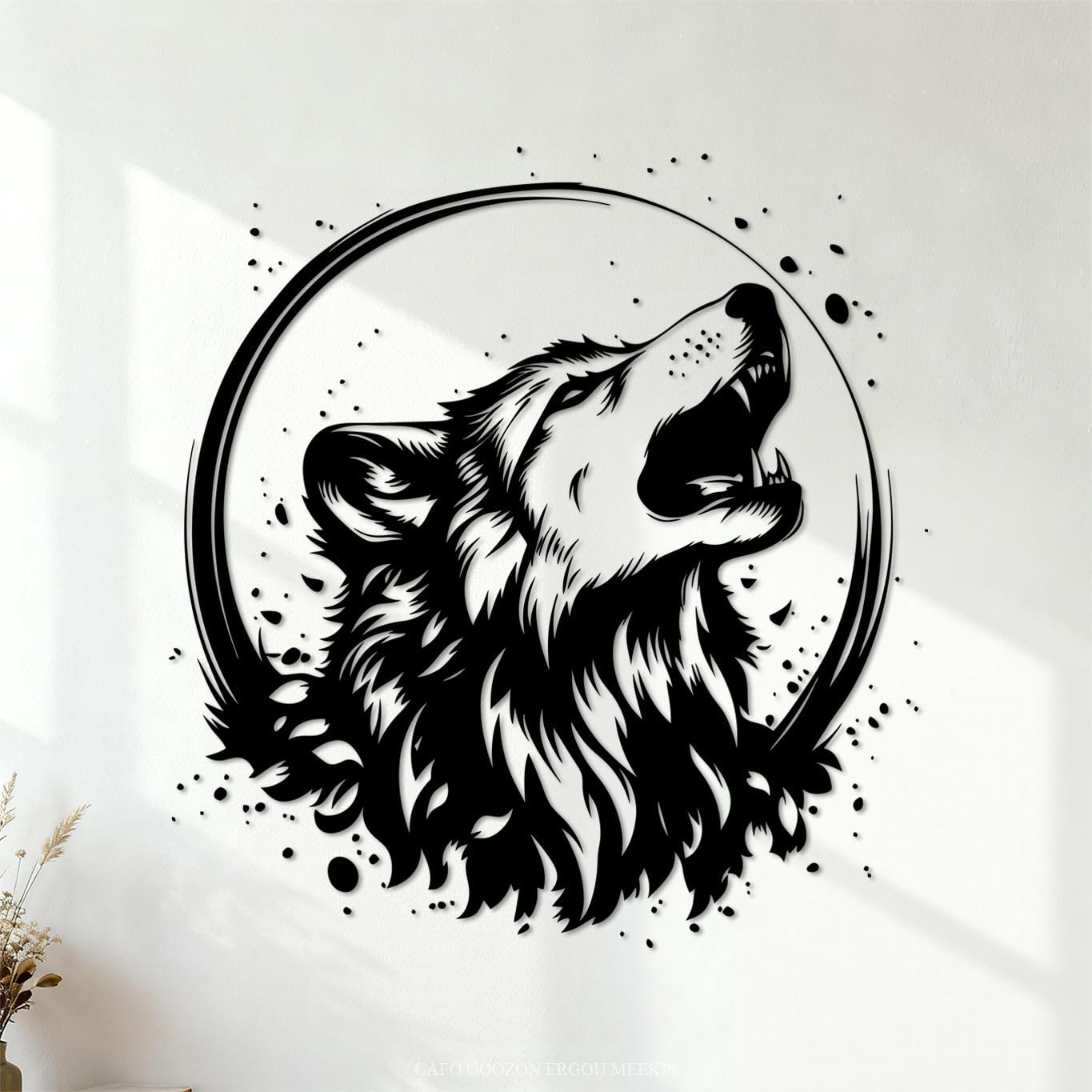 Ergou Stickerdecal-80631 Majestic Howling Wolf Art Lettering Stickers 42X44.4cm Multi Color Selection Black