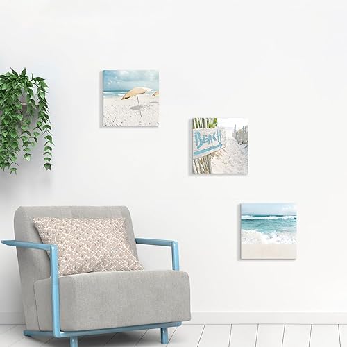 Miniatura 3 de Lienzo decorativo para pared con imagen de playa, océano tropical, estampado de olas marinas relajantes, paraguas costero, decoración, paisaje