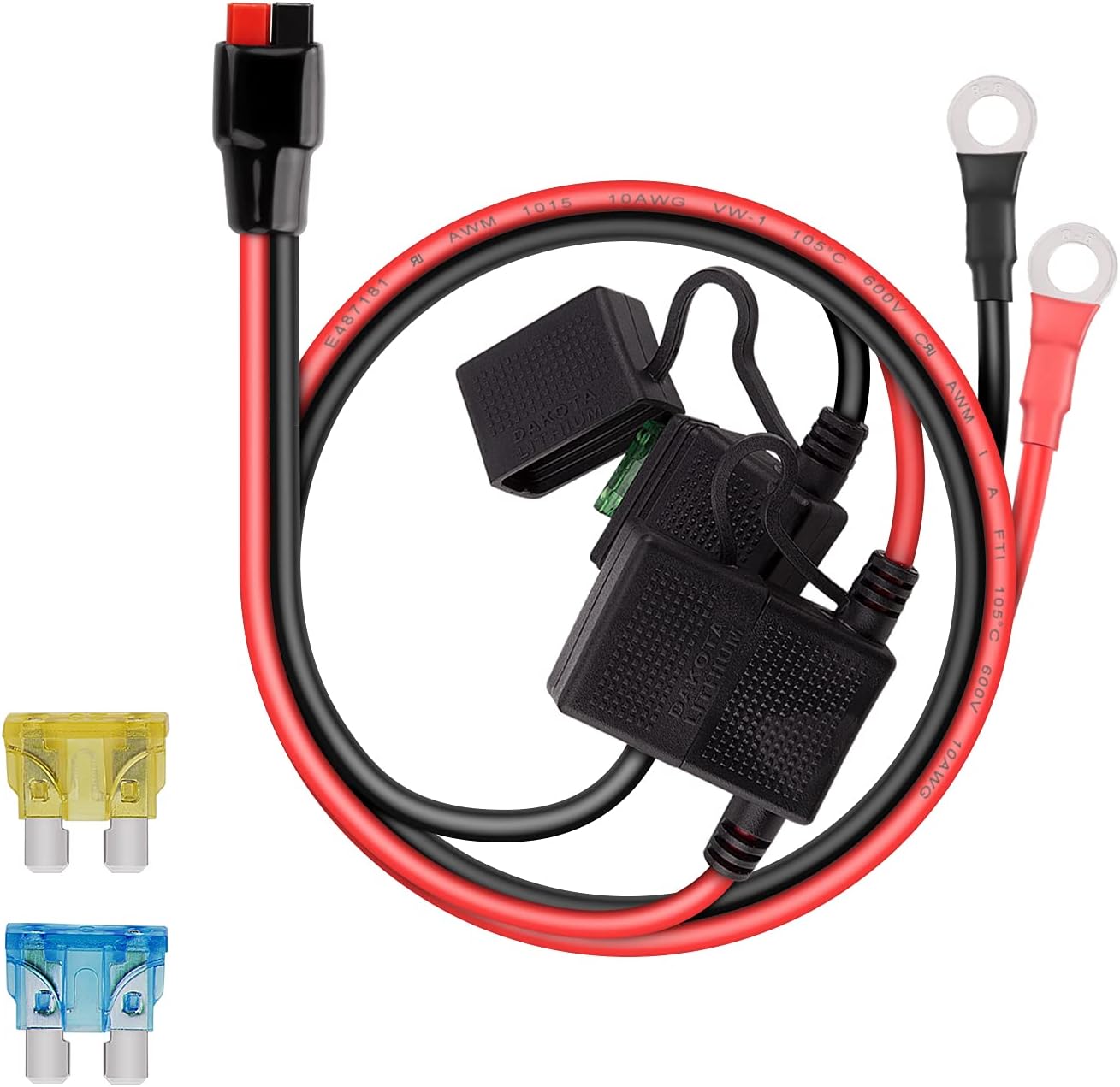 iGreelyDual Positive/Negative ATC Style Fuse Holder 10AWG Wire with Ring Terminals and 45A Connectors for Automotive 2ft/60cm