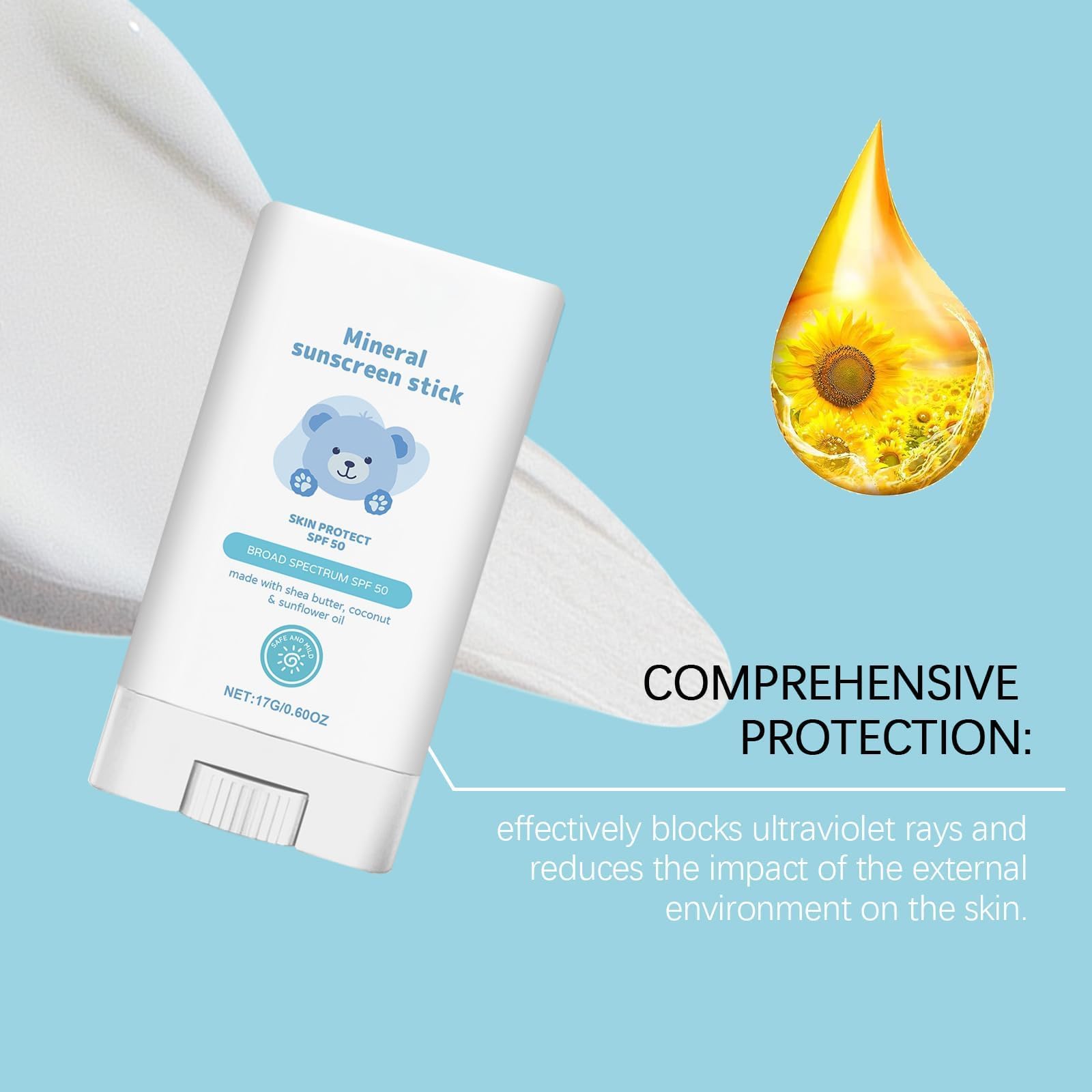 Kids & Baby Mineral Sun Stick - SPF50 Waterproof Sunscreen, UVA/UVB Protection, Non-Greasy & Moisturizing, Travel Size for Holiday - Image 2