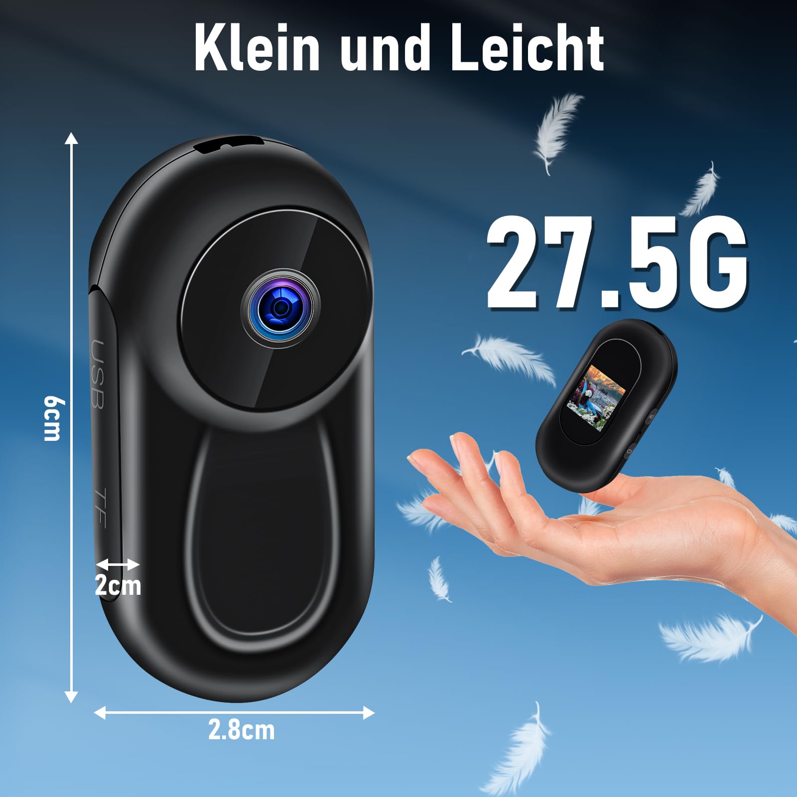 LXMIMI Mini Action Kamera, 120° Tragbare Sportkamera mit 0,63-Zoll-Display | Mini-Körperkamera HD 1080P Helm ActionKamera, Motorrad Sport Kamera, Daumen Action Kamera Unterstützung Auto-Nachtsicht