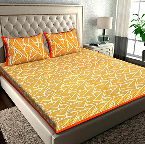 Image of RajasthaniKart Pure 100% Cotton Double Bed Sheet with 2 Pillow Covers (Bedsheet for Double Bed Cotton, Orange,5268)
