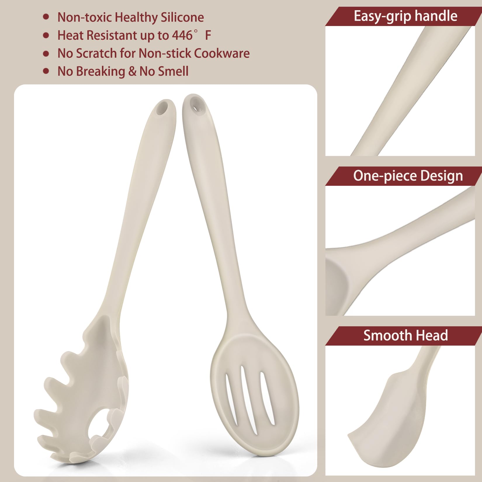 P&P CHEF Lot de 7 Accessoires Cuisine Ustensiles Résistants à la Chaleur pour Mélanger, Spatule, Louche, Cuillère, Passe au Lave-Vaisselle et Non Toxique