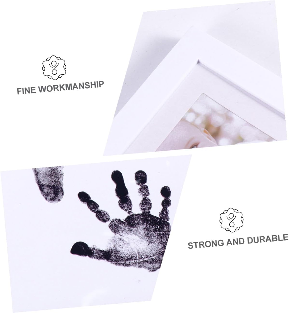 Handprint and Footprint Photo Frame for Newborns Growth Record White PP Plastic Keepsake Nursery Decor