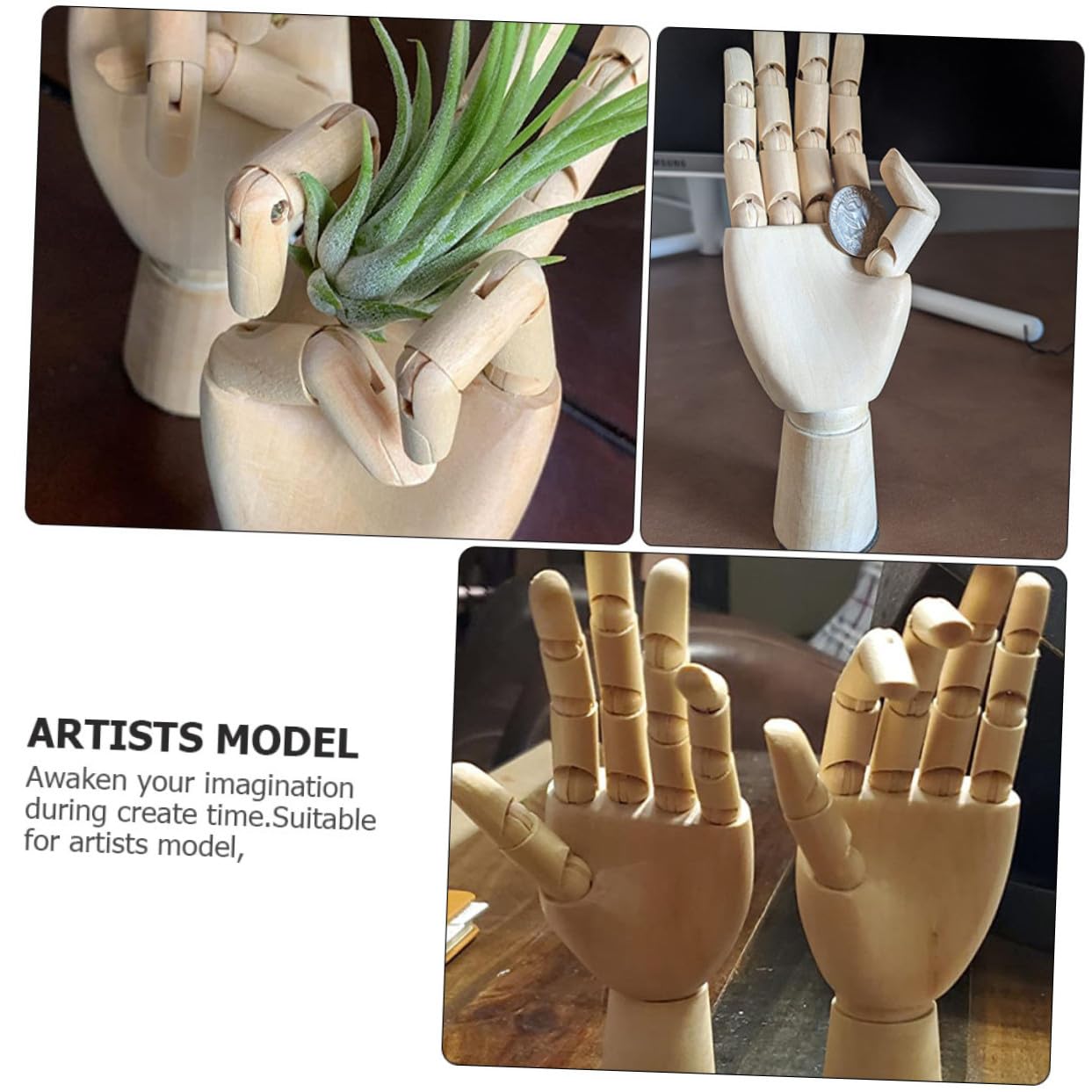 Modèles de Mains Articulées en Bois, 2 Pièces, Décoration de Bureau