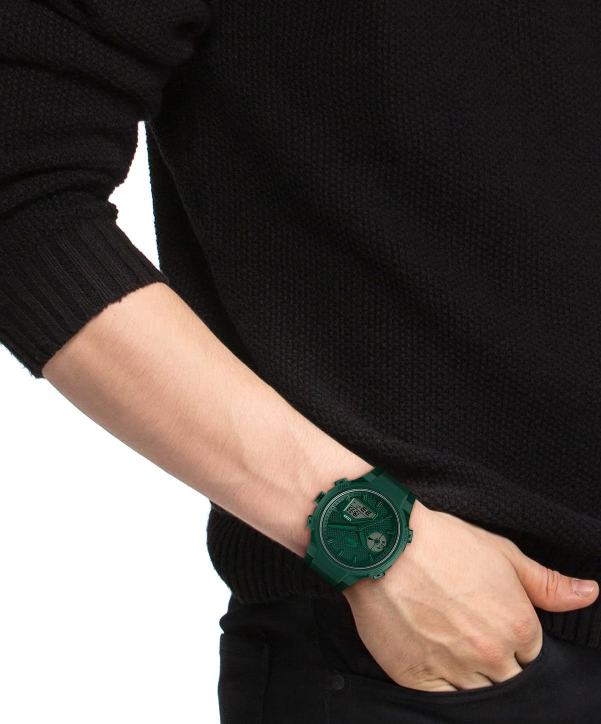 Lacoste Montre Quartz Multifonction Analogique-Digitale pour Homme Collection LC33 avec Bracelet en Silicone Vert - 2011449