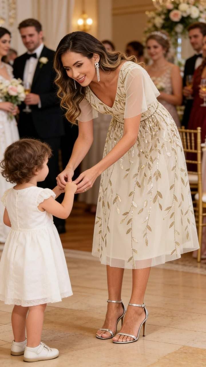 Tea Length Mother of The Bride Dresses for Women Sequin Tulle A Line Formal Gown with Sleeves - Image 6