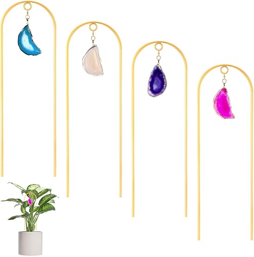 Zopeal Paquete de 4 enrejados pequeños de metal para plantas de interior de 17 pulgadas, mini enrejado dorado para jardín, estaca de soporte para