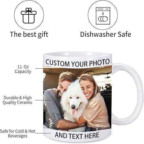 Miniatura 5 de Taza personalizada, tazas de café personalizadas con imagen y texto, taza de cerámica de 11 onzas, regalos personalizados para mamá papá, regalo de