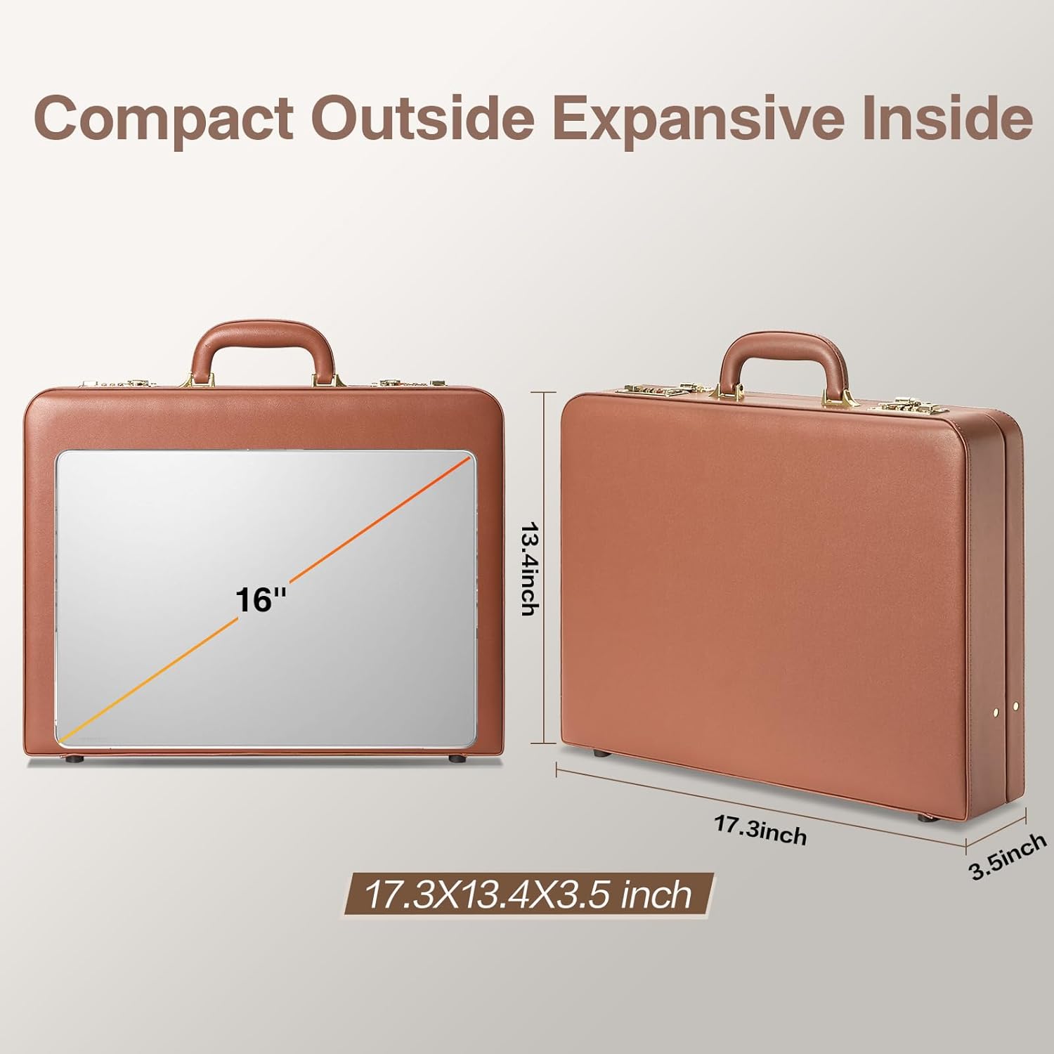 Briefcases for Men, Anti-Theft Dual Lock Briefcase with 16 Inch Laptop Compartment, Waterproof Faux Leather, Brief Cases Men with Multi File Organizer, Perfect for Office, Travel (Brown) - Image 4