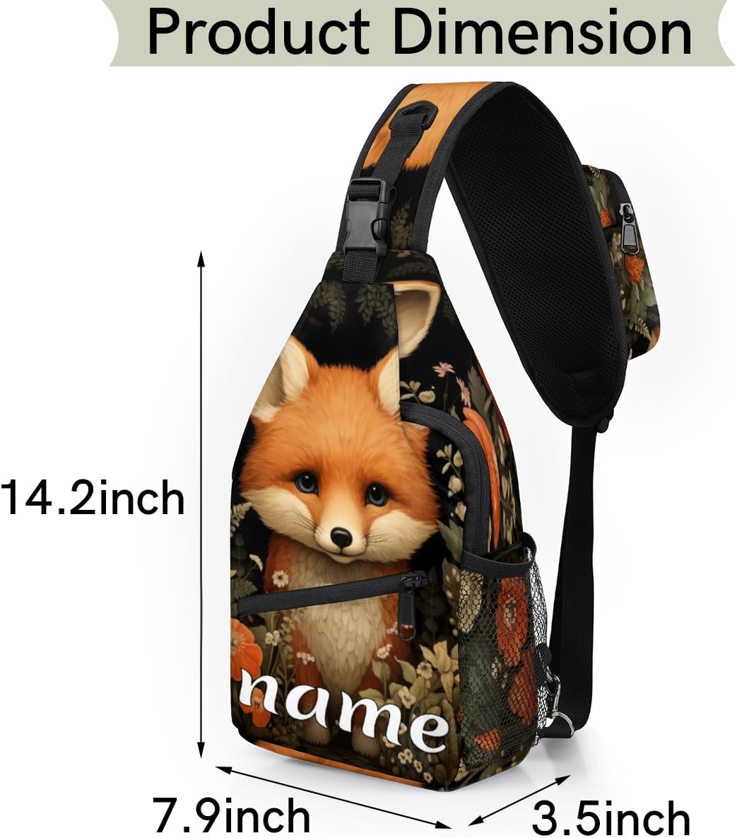 Fox Flowers Custom Sling Backpack Personalized Crossbody Bags for Women Men Chest Bag for Travel Hiking Sports