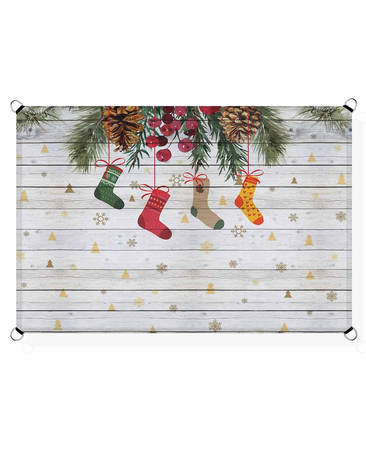 Christmas Sun Sail Shades Rectangle Canopy,Sunlight Block Heavy Duty Curved Backyard Shade Cover, Waterproof Sun Shades for Patios Garden Pergola Outdoor Xmas Socks Pine Nuts Snowflakes Wooden