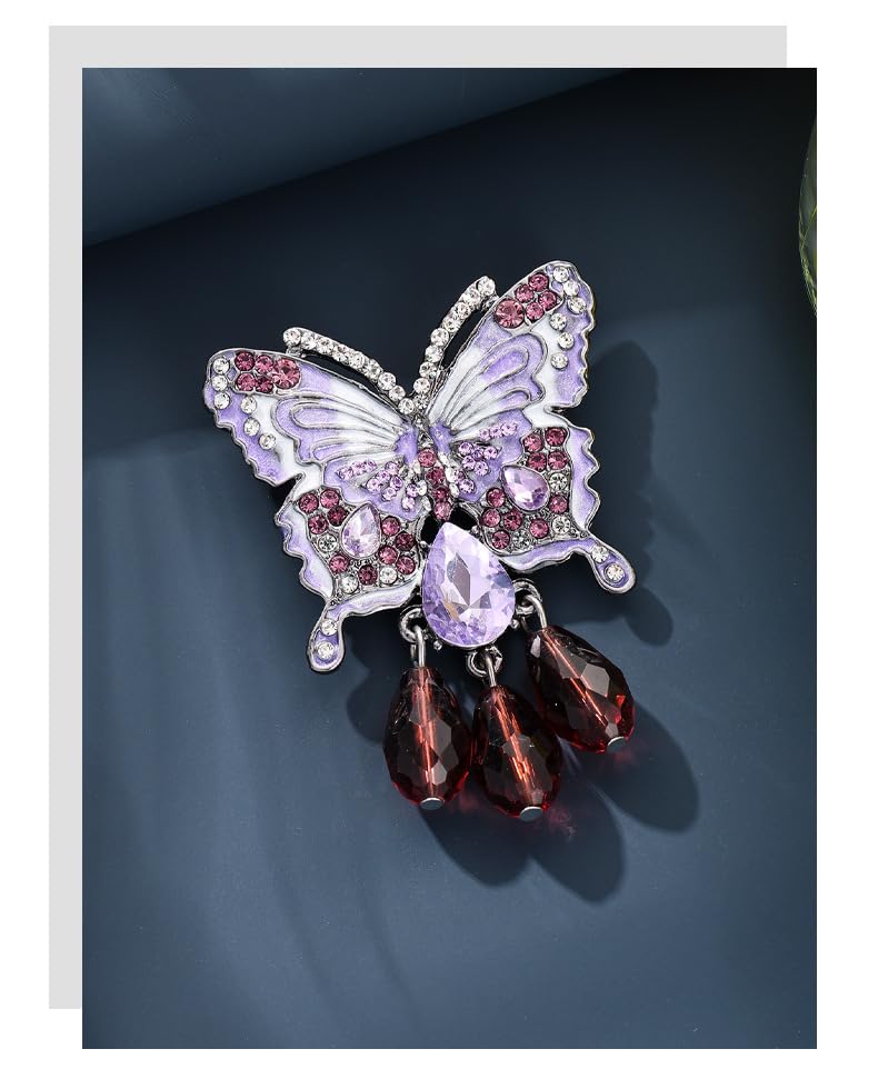 Image of Butterfly Crystal Rhinestone Brooch Pin for Women Colorful Glitter Pearl Bead Lapel Pins Hats Clothes Dress Accessories Jewelry