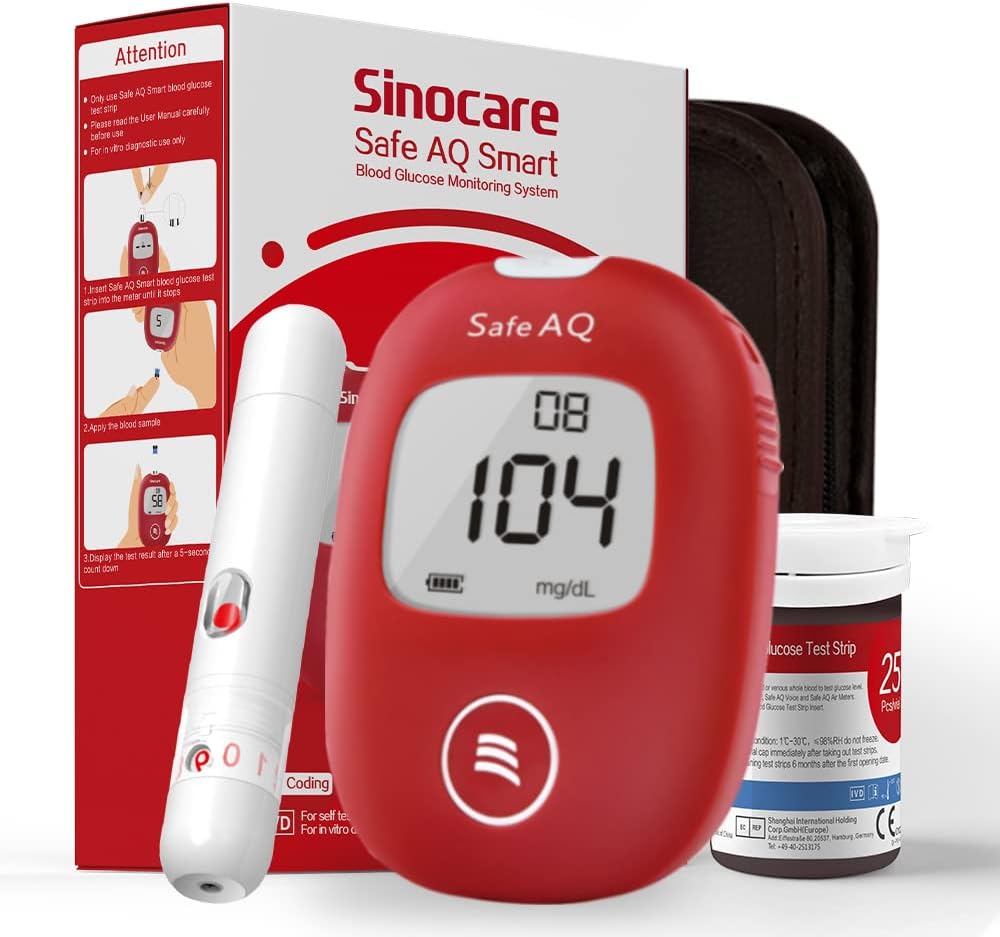 Medidor de glucosa en sangre - Safe AQ Smart - Kit de control de la diabetes Kit de prueba de azúcar en sangre con 25 tiras reactivas (mg/dL)