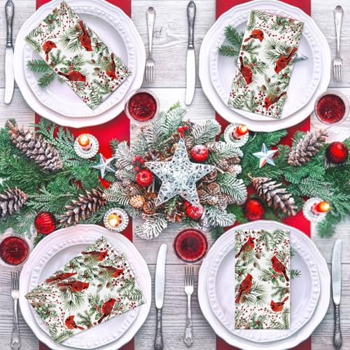 100 Christmas Guest Napkins Red Cardinal Disposable Paper Napkins Christmas Holly Cocktail Guest Hand Towel for Party Table Dinner Bathroom – Image 5