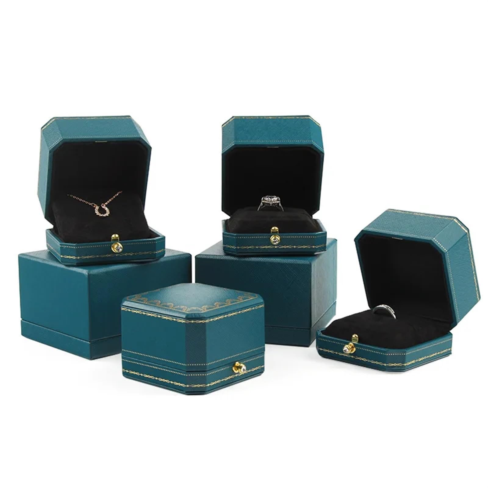 Porte Alliance Mariage Boîte à bijoux classique Double bague de mariage, étuis luxe, emballage for collier pendentif, vitrine, boîte bagues personnalisée pour la Cérémonie(2 Blue Ring)