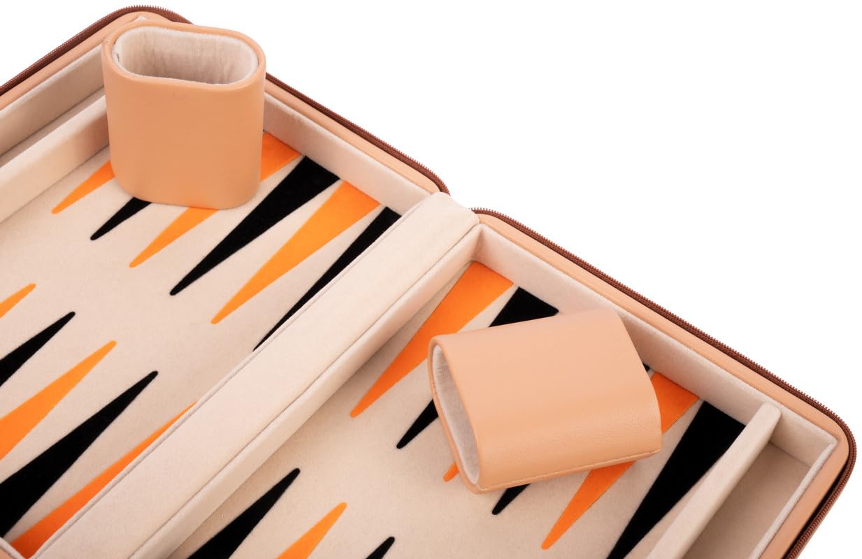 Engelhart - 250501 - Backgammon da Viaggio 9" in Astuccio Beige, Arancione e Nero – Gioco da Tavolo Tascabile
