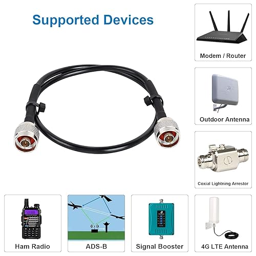 Miniatura 5 de Cable coaxial N macho a macho - 2 pies, extensión de 50 ohmios con conector N