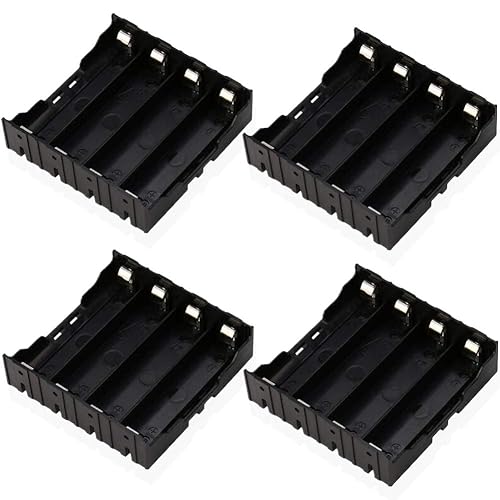 Soporte para batería 18650, 4 ranuras x 3.7 V, caja de almacenamiento de batería de bricolaje, en paralelo caja de baterías de plástico negro con