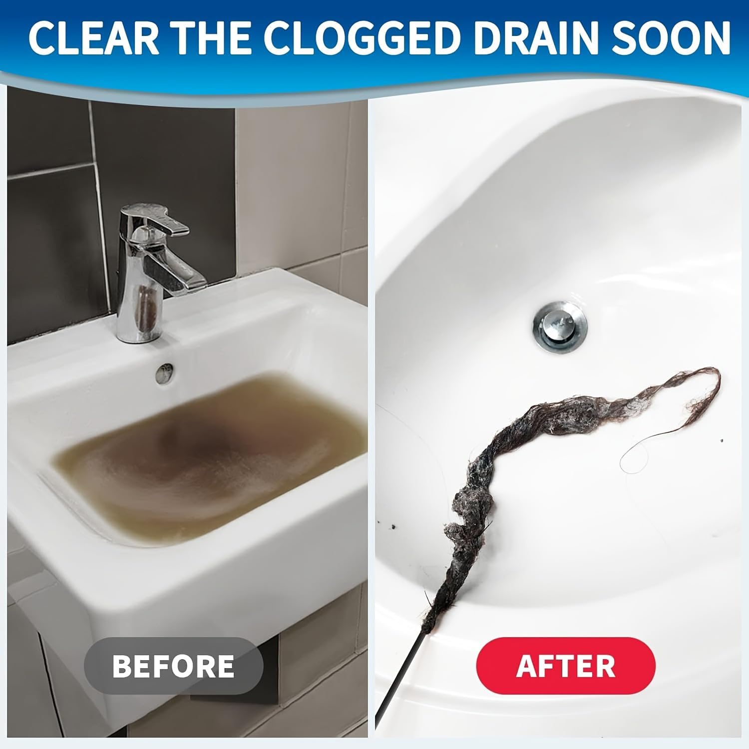 3 Pcs Sink Snake Clog Remover, Flexible Drain Cleaning Tool for Bathroom Sink, Shower, Bathtub, PVC Pipe Hair Drain Cleaner, Reusable