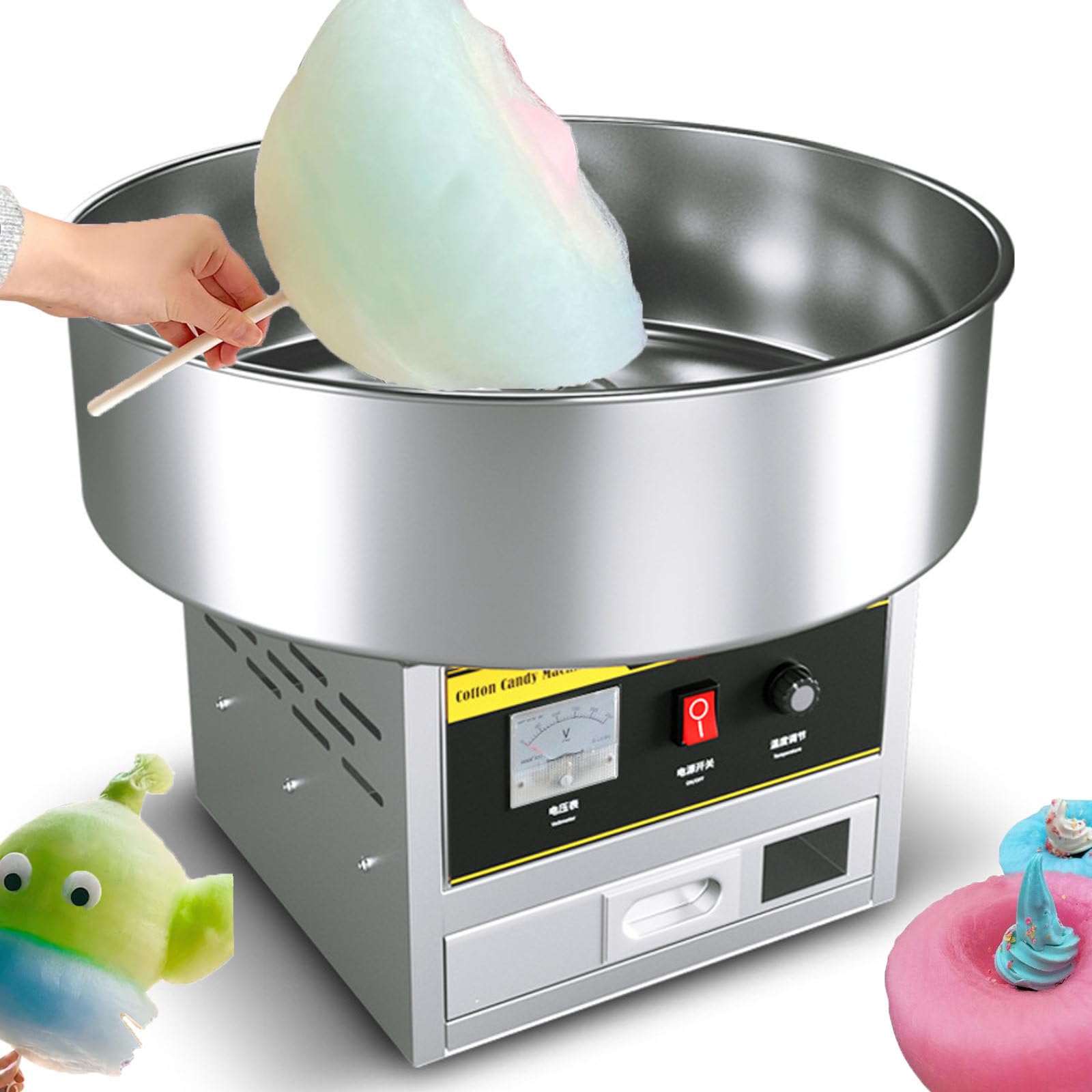 Machine à barbe à papa pour un usage domestique, comprend des bâtons de guimauve et une pelle à sucre, idéale pour les fêtes d'anniversaire d'enfants et les événements familiaux
