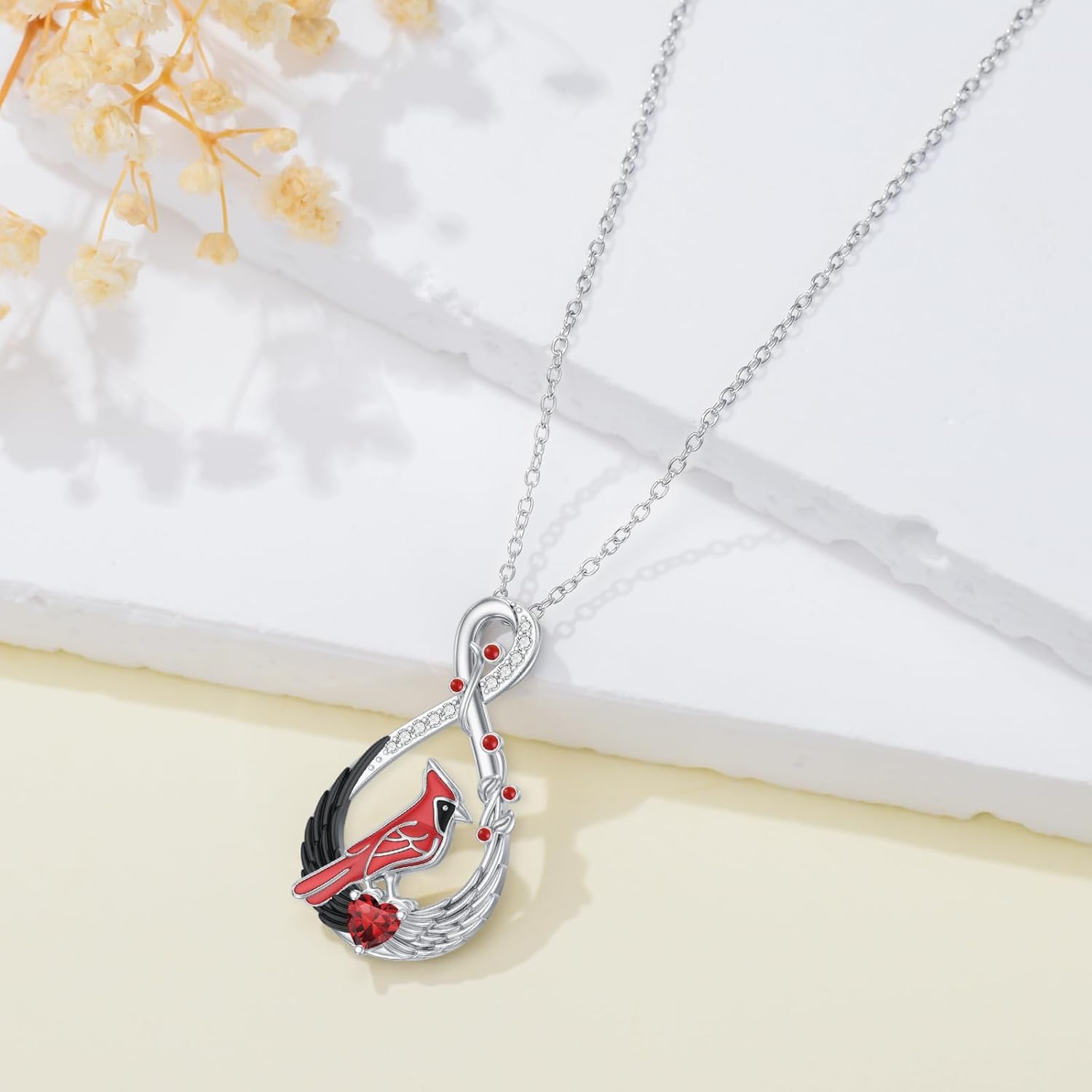 Cardinal Gifts for Women 925 Sterling Silver Red Cardinal Necklace Infinity Angel Wings Pendant Jewelry for Christmas Birthday