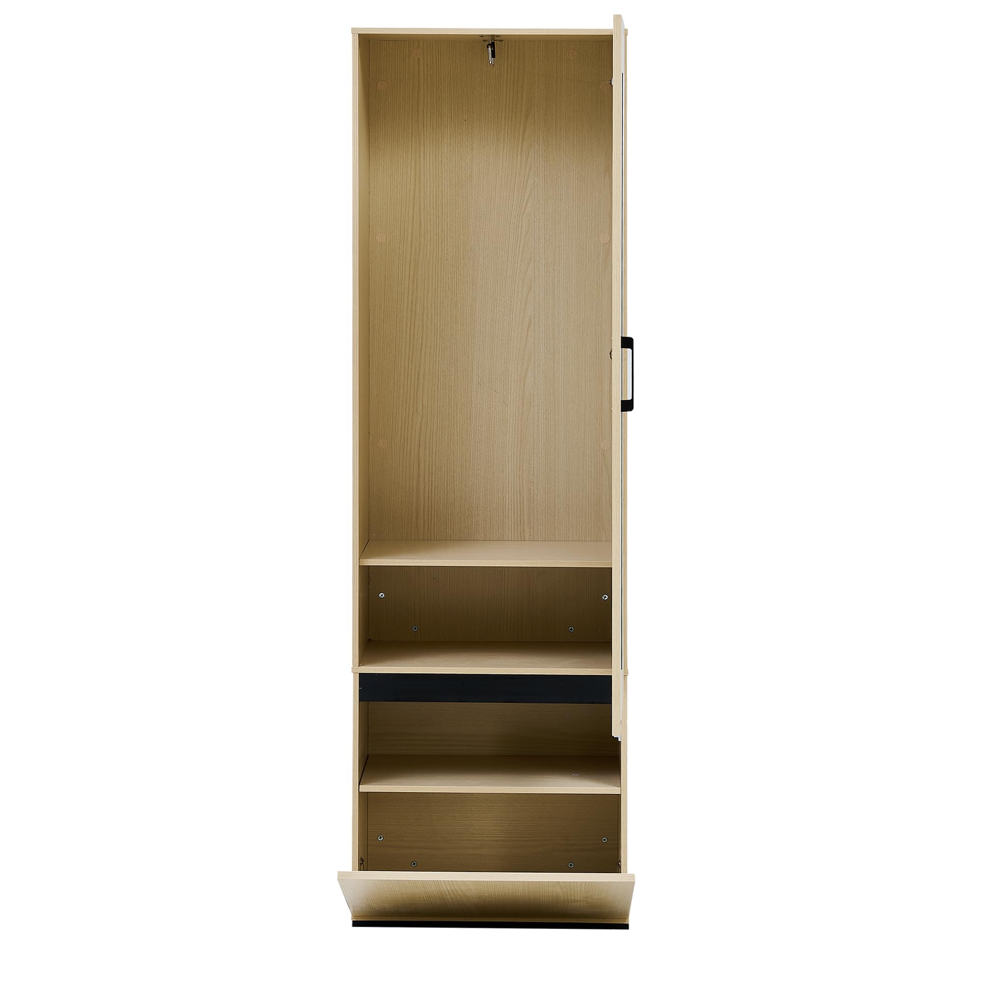 REXO Armario estrecho con espejo y barra extensible, armario moderno para pasillo, dormitorio y apartamento