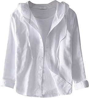 2025 - Primavera y Verano Nuevos Hombres Moda Suelta Protección Solar Capucha Manga Larga Camisa de Lino Color Sólido Tang Camisa Hombre