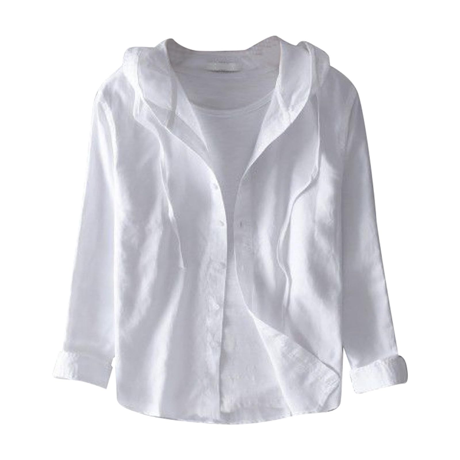 Leinenhemd Herren Hemd Langarm Kapuzenhemd Baumwolle Herrenhemden Leinen Hemden Regular Fit Freizeithemden Sommer Langarmhemd Casual Strandhemd Sommerhemden für Outdoor Strand