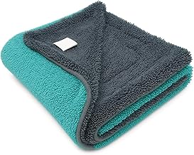 AM Safe-X Microfiber Cloth for Car 1200 GSM 40x40 cms 1 Pcs Aqua Blue & Grey Twisted Loop Super Absorbent Towel, Edgeless Design with Plush Pile & Lint Free Cloth for Drying & Detailing