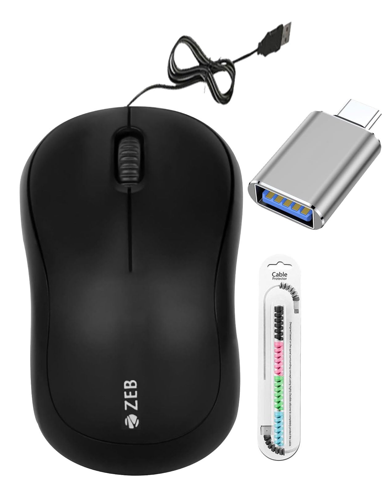 Zeb Wired Optical Mouse, C-OTG & Cable Protector | Optical Mouse-image-40