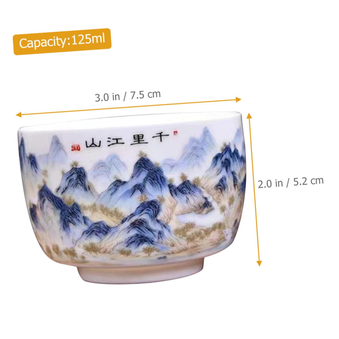 Ciieeo Taza de Cerámica Tradicional Diseño Chino Pintado a Mano, Taza de Degustación para Té Patrón de Paisaje, Uso Múltiple y Decorativa para Casa o Oficina