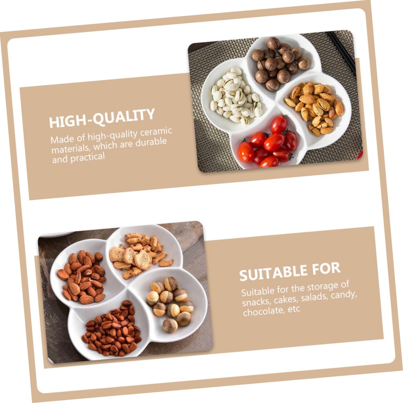 BESPORTBLE Assiette en Céramique Blanche 4 Compartiments Plateau-Repas Facile à Nettoyer pour Bureau et Cantine Repas Snacks Gâteaux