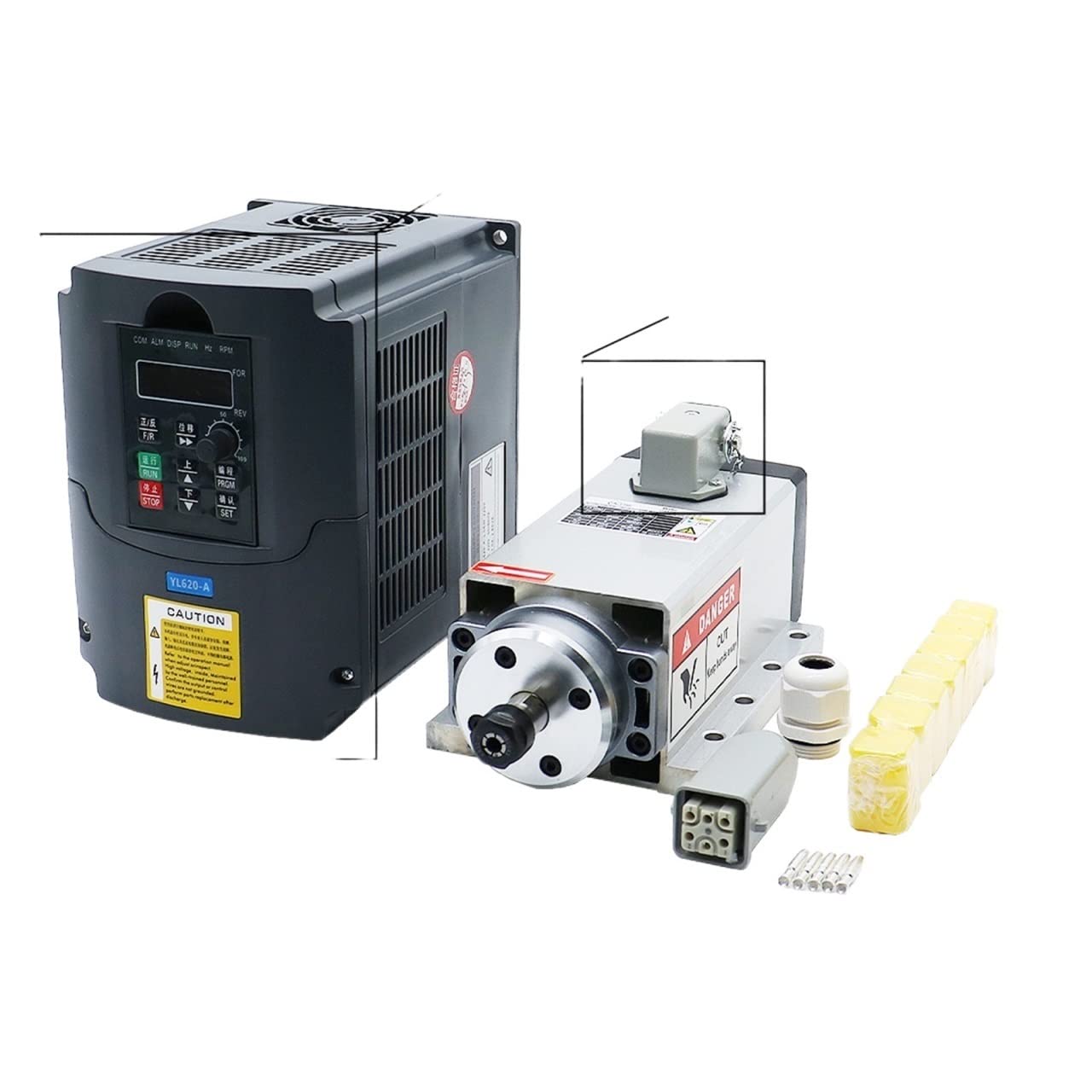 Lloopk Aviation Yl Kit Cnc Spindle, Cnc 1.5Kw 380V Air-Cooled Spindle Kit 1500W Square Air Cooling Motor + .5Kw Inverter +7Pcs/Set Er11(Aviation Yl Kit)