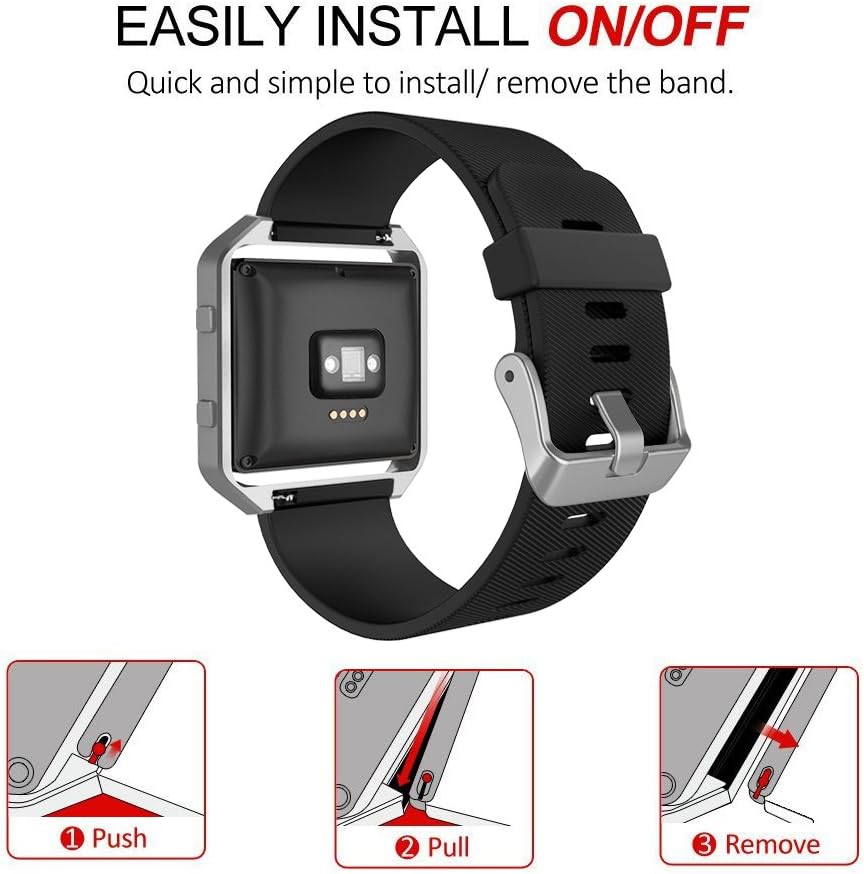 Simpeak Sport Band Compatible with Fitbit Blaze Smartwatch Sport Fitness, Silicone Wrist Band with Meatl Frame Replacement for Fitbit Blaze Men Women, Large, Black Band+Silver Frame - Image 5