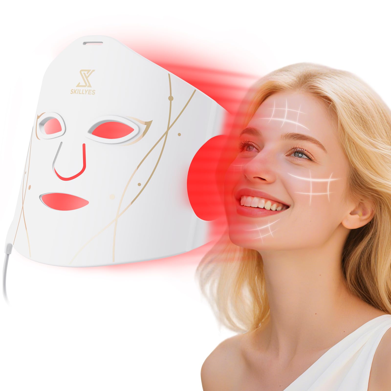 Photo 1 of SKILLYES Red Light Therapy Mask for Face,Led Face Mask Light Therapy,Infrared Light Therapy,Anti-Wrinkle Face Light Therapy Device at Home,Face Care,Gift for Women,Facial Mask White