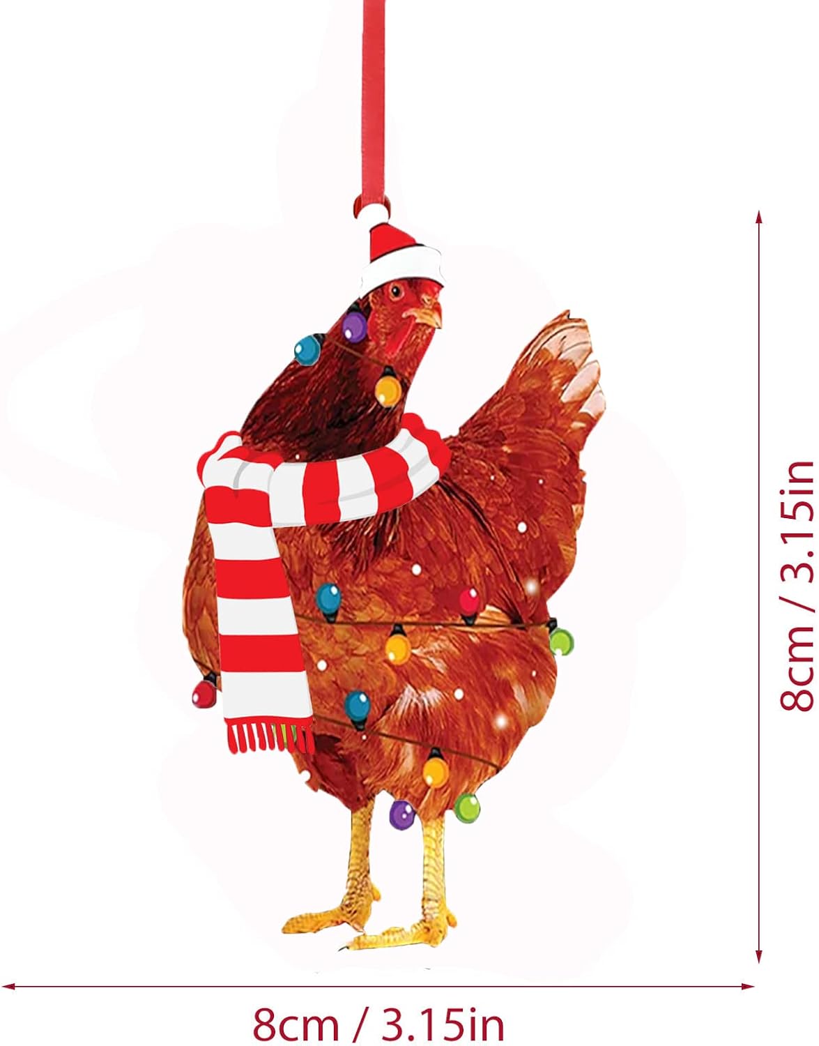 1PC Christmas Chicken Ornament Funny Scarf Chicken Holiday Decoration Chicken Ornaments for Christmas Tree Outdoor Hanging, Easy to Hang Suitable for Christmas (05) - Image 2