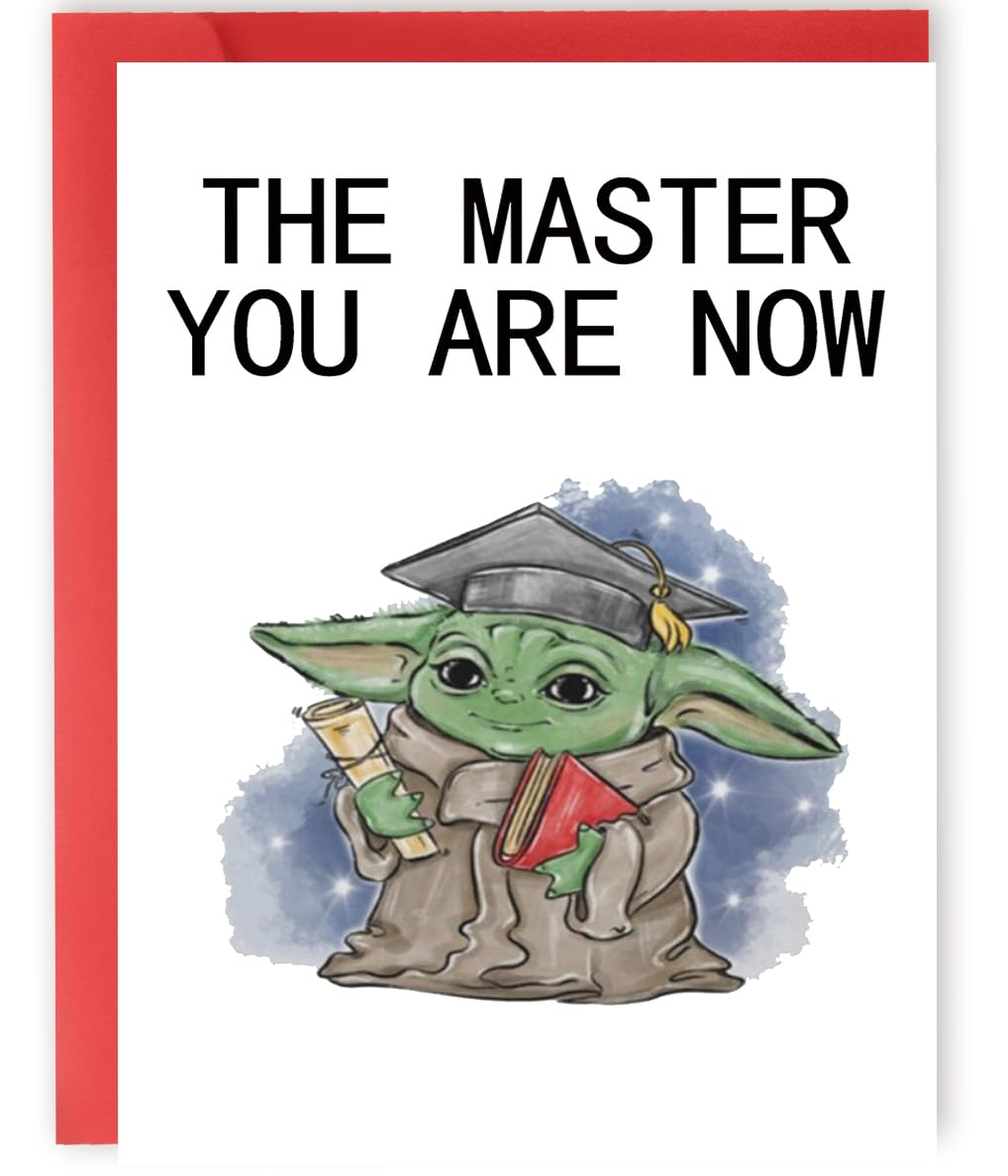 YiKaLus Happy Graduation Card for Master, Funny Congratulations Gift Ideas for Girlfriend Boyfriend, Naughty Baby Yoda Congrats Grad Cards for Fiance Fiancee
