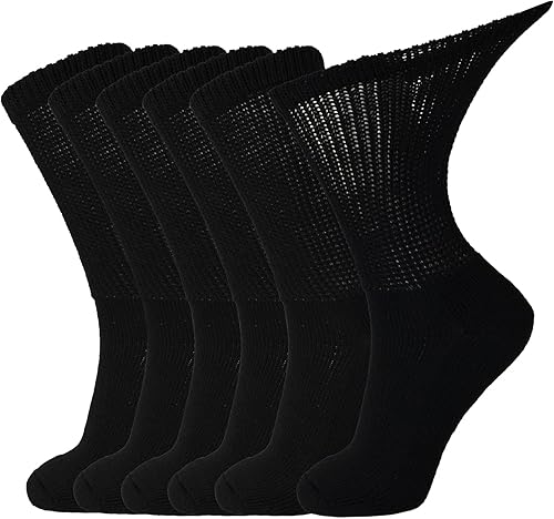 LIN PERFORMANCE Calcetines para diabéticos con parte superior no vinculante y suela acolchada para hombres y mujeres, 6 pares (XL, negro)