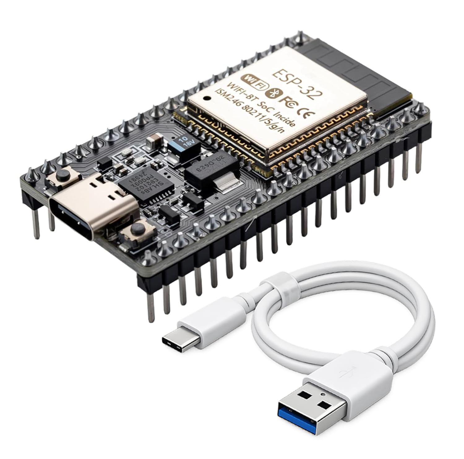 ESP32 płytka rozwojowa typu C, dwurdzeniowy moduł WiFi Bluetooth 240 MHz ESP32-WROOM-32 z CP2102, zawiera kabel USB, kompatybilny z Arduino IDE MicroPython do projektów IoT