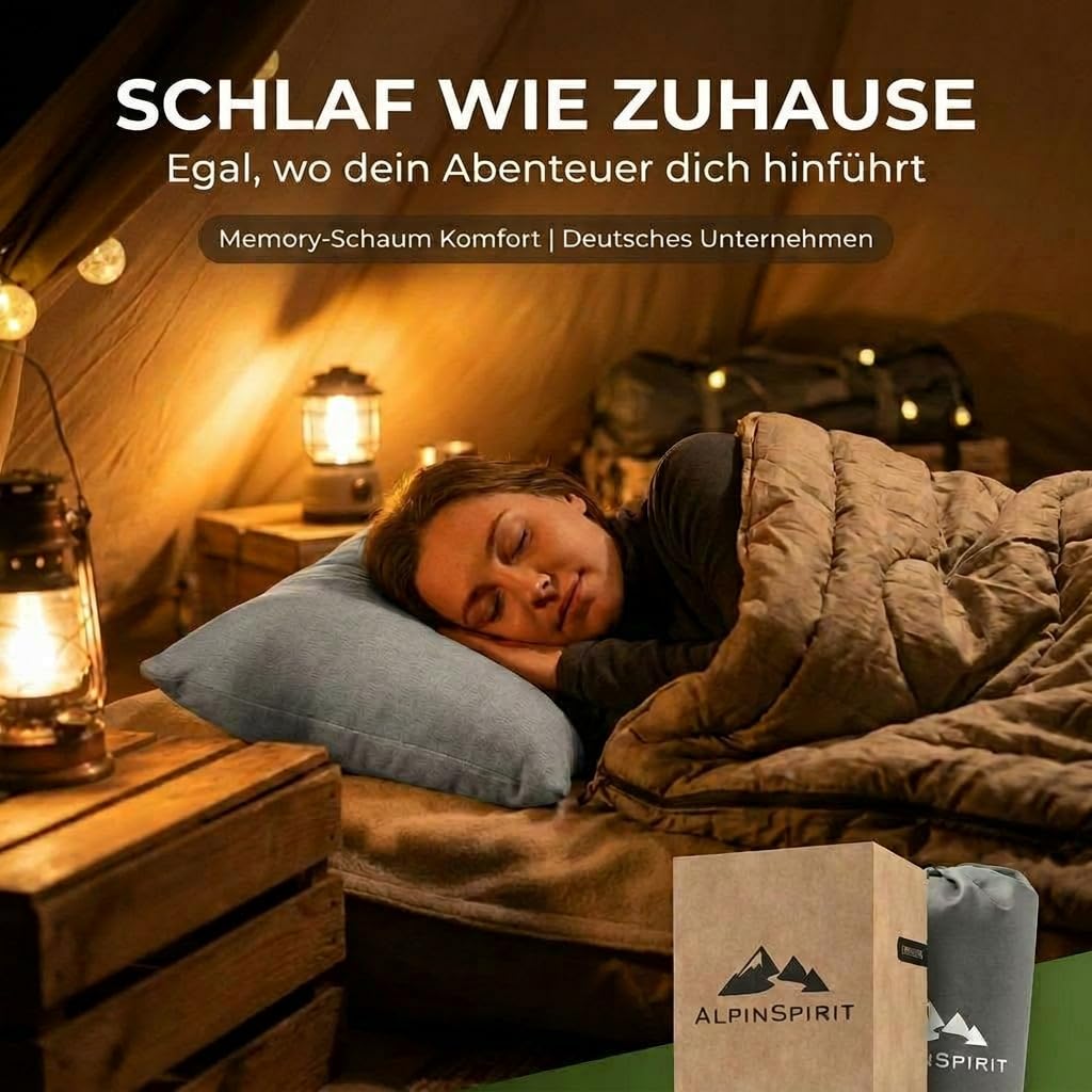Coussin de camping et de voyage [100 % coton] Coussin en mousse à mémoire de forme ultra léger, lavable à 30 °C, petit format une fois replié, 40 x 30 cm, léger et compact pour l'extérieur