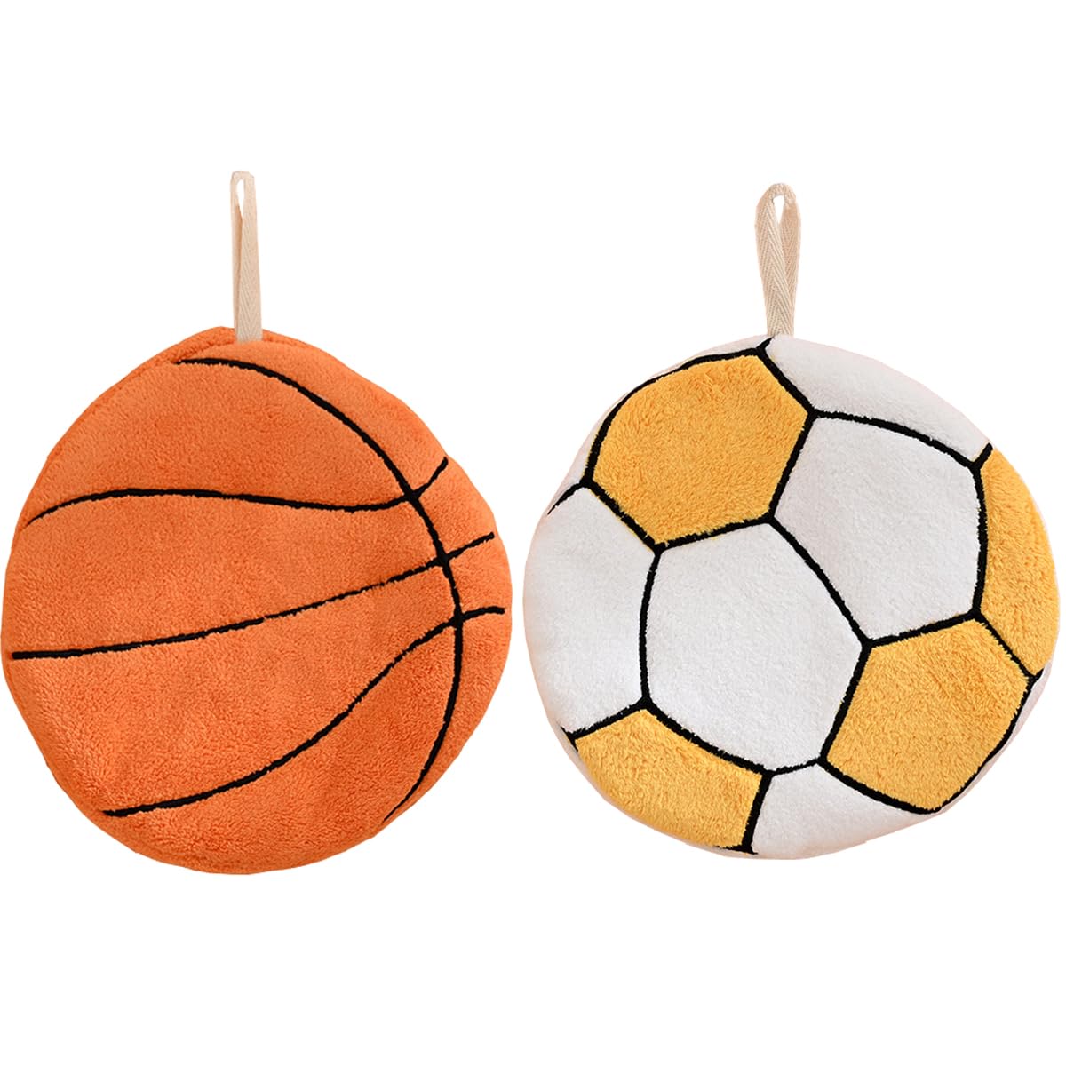 Eyands 2 Pcs Basketball Football Hand Towels - Absorbent Hanging Hand Dry Towel Lovely Dish Cloth For Kitchen Bathroom, Fast Drying Towel for Kids and Adults