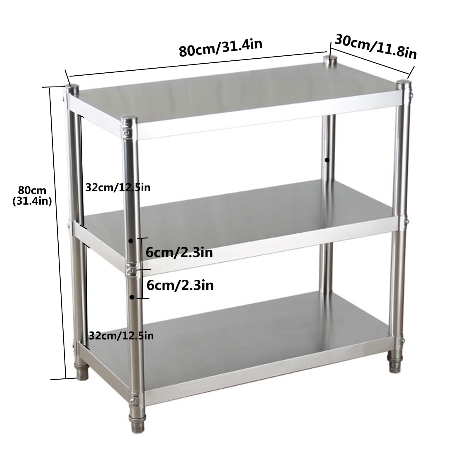 Scaffale in acciaio inossidabile, Scaffale da Cucina, Scaffalatura Metallo per Cucina Ristorante Bar Pizzeria (80X30cm/31.4X11.8in)