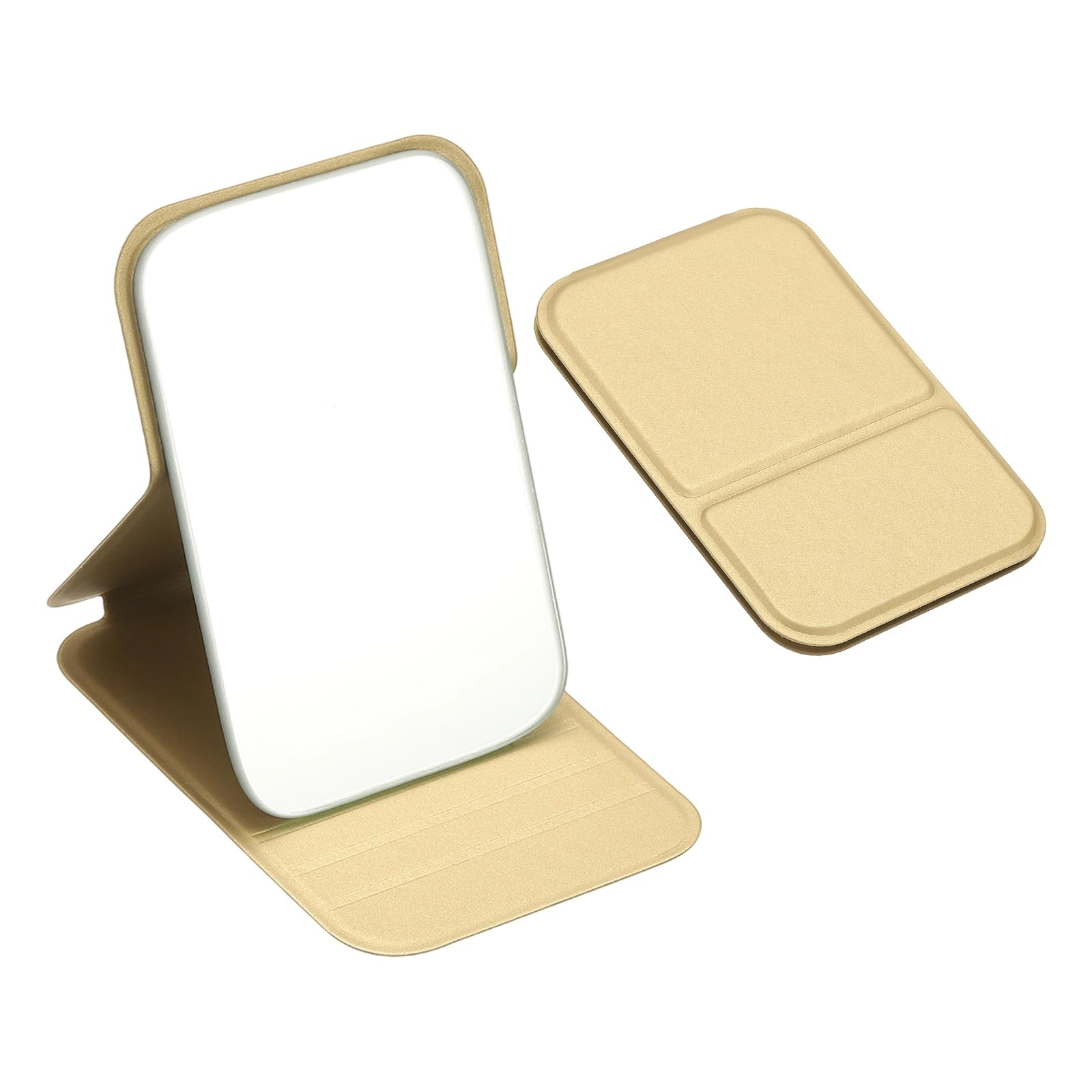 sourcing map Small Rectangle Pocket Mirror for Purse, 4.33 x 2.76 Inch Compact Makeup Mirror with Leather Case, for Women, Girls, Purse, Gift(Gold)