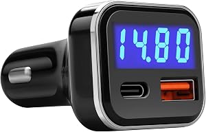 USB C Car Charger Adapter with Voltage Display, 30W Cigarette Lighter Type C Fast Charge Power Delivery & Quick Charge 3.0 (PD & QC), Volt Meter Battery Monitor, Compatible with iPhone Galax