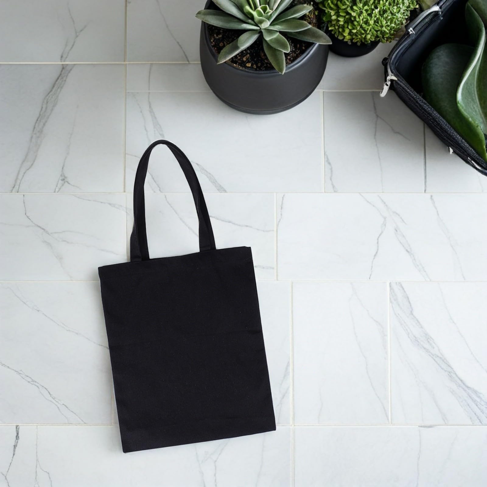Bolsa de Lona Sublimable Negra 40x35 Cm 8 Unidades Reutilizables para Supermercado y Pintura DIY con Asas Resistentes para Uso Diario y Almacenamiento Versátil