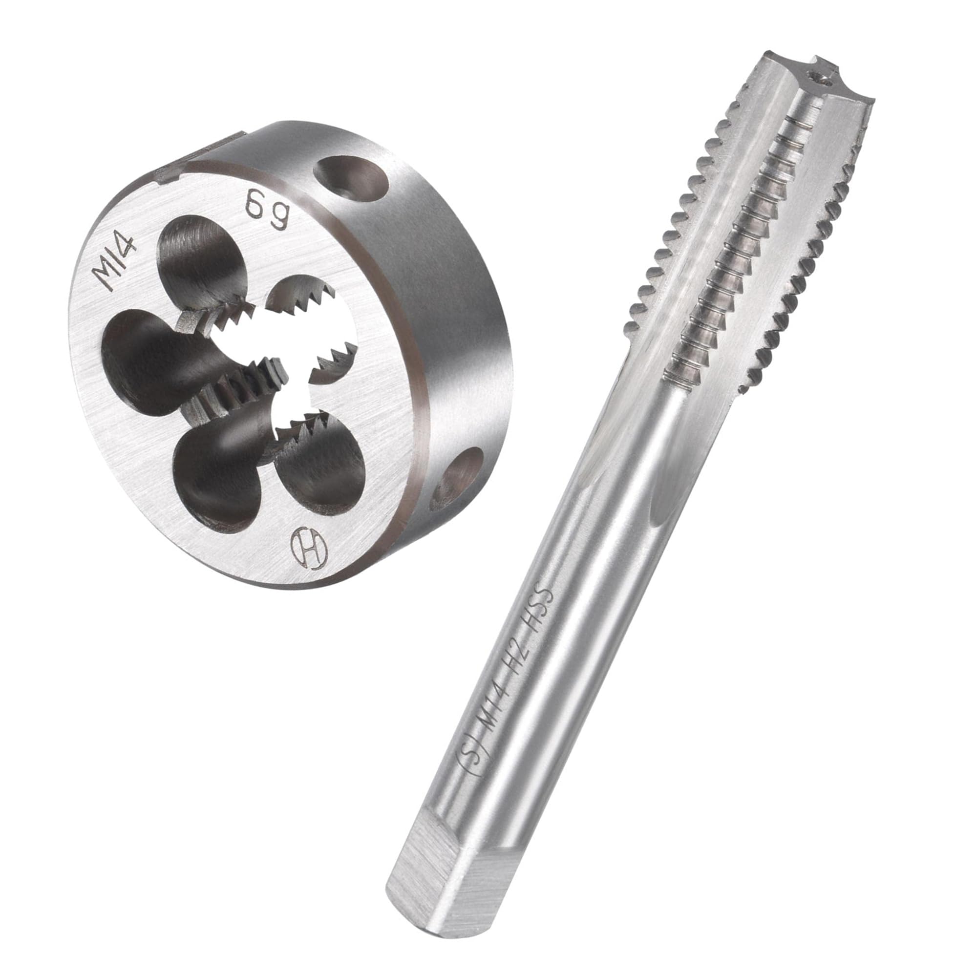 Kravonix M14 x 2mm Metric Tap and Die Set HSS Straight Fluted Machine Thread Right Hand Screw Tap and Round Threading Die Kit for Thread Repair