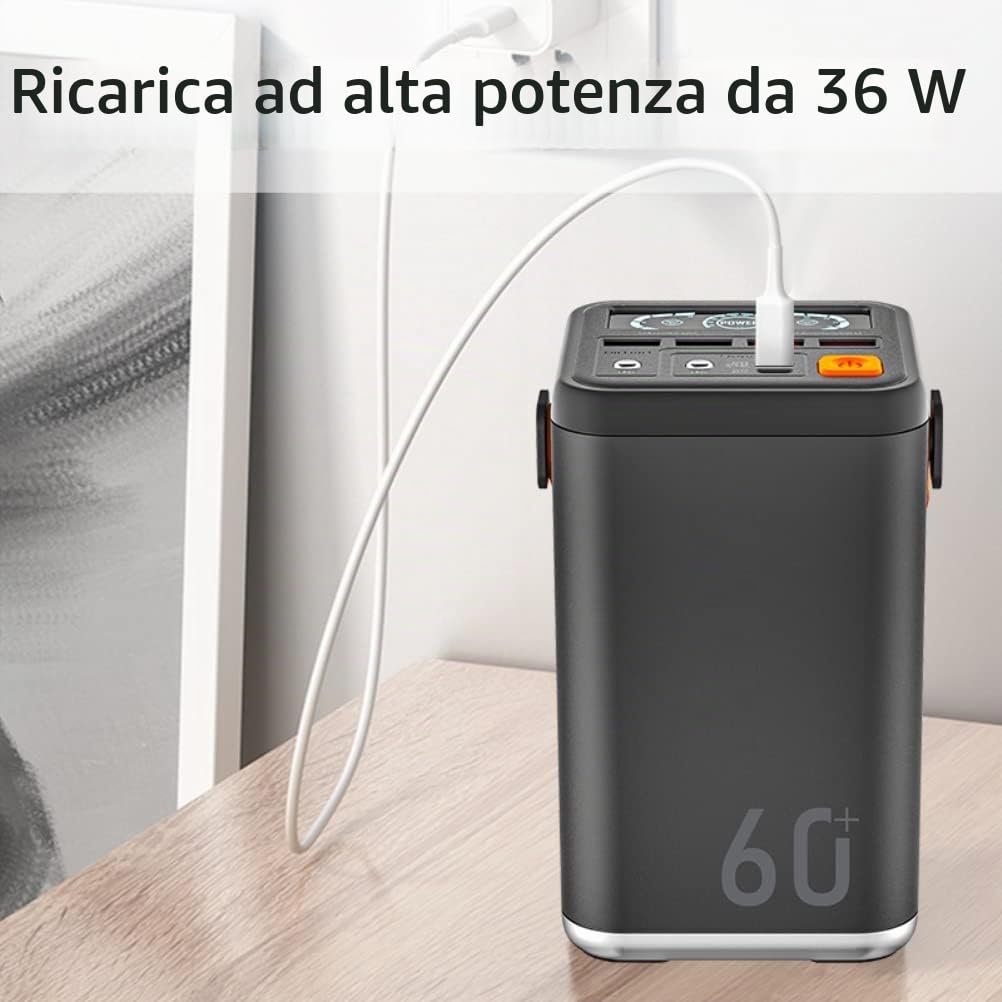 KENANLAN Powerbank 60000 mAh di grande capacità esterna 36 W PD QC 3.0 Power Bank,4 porte USB Mobile Power Bank Outdoor Portatile 36 W