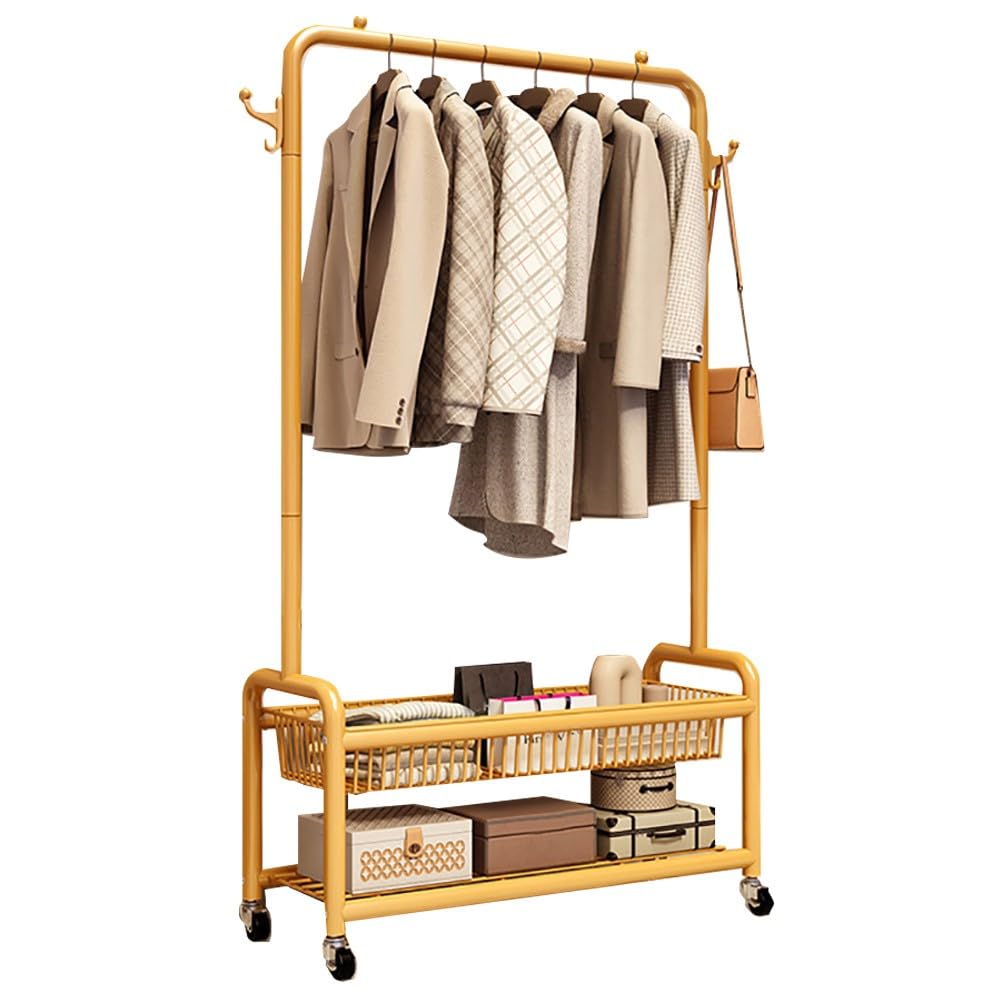 FGXHHS Rolling Clothing Rack On Wheels, Sturdy Metal Garment with Storage Shelf for Bedroom, Living Room, Maximum Load 100kg